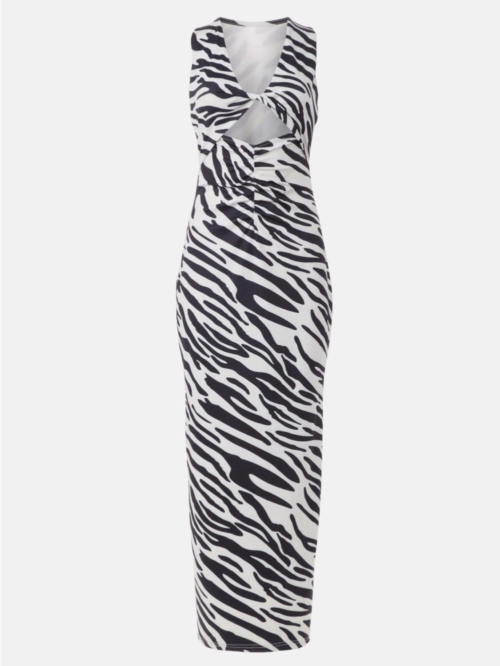 Sleeveless Zebra-Print Cutout Maxi Dress - Black & White